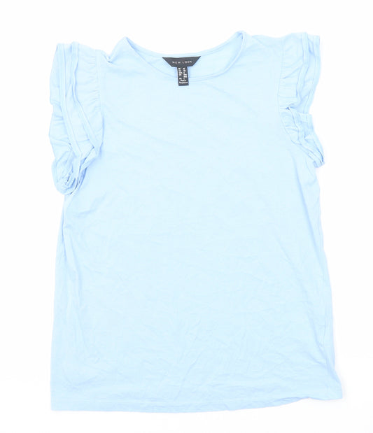 New Look Womens Blue Cotton Basic T-Shirt Size 10 Round Neck