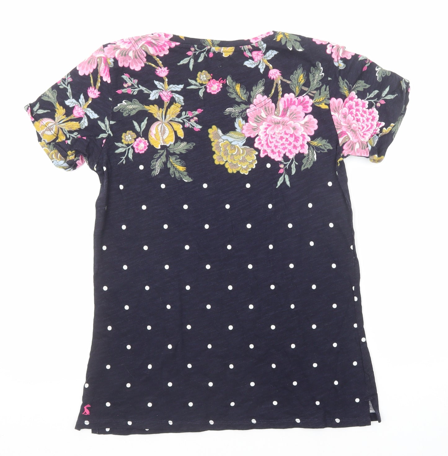 Joules Womens Black Floral Cotton Basic T-Shirt Size 10 Round Neck
