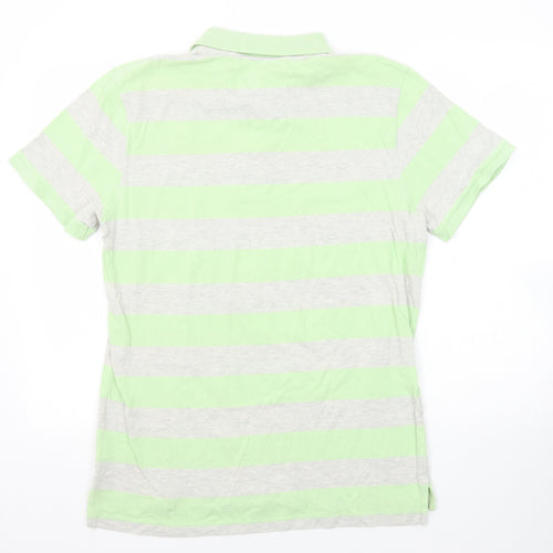 Gap Mens Green Striped Cotton Polo Size L Collared Button