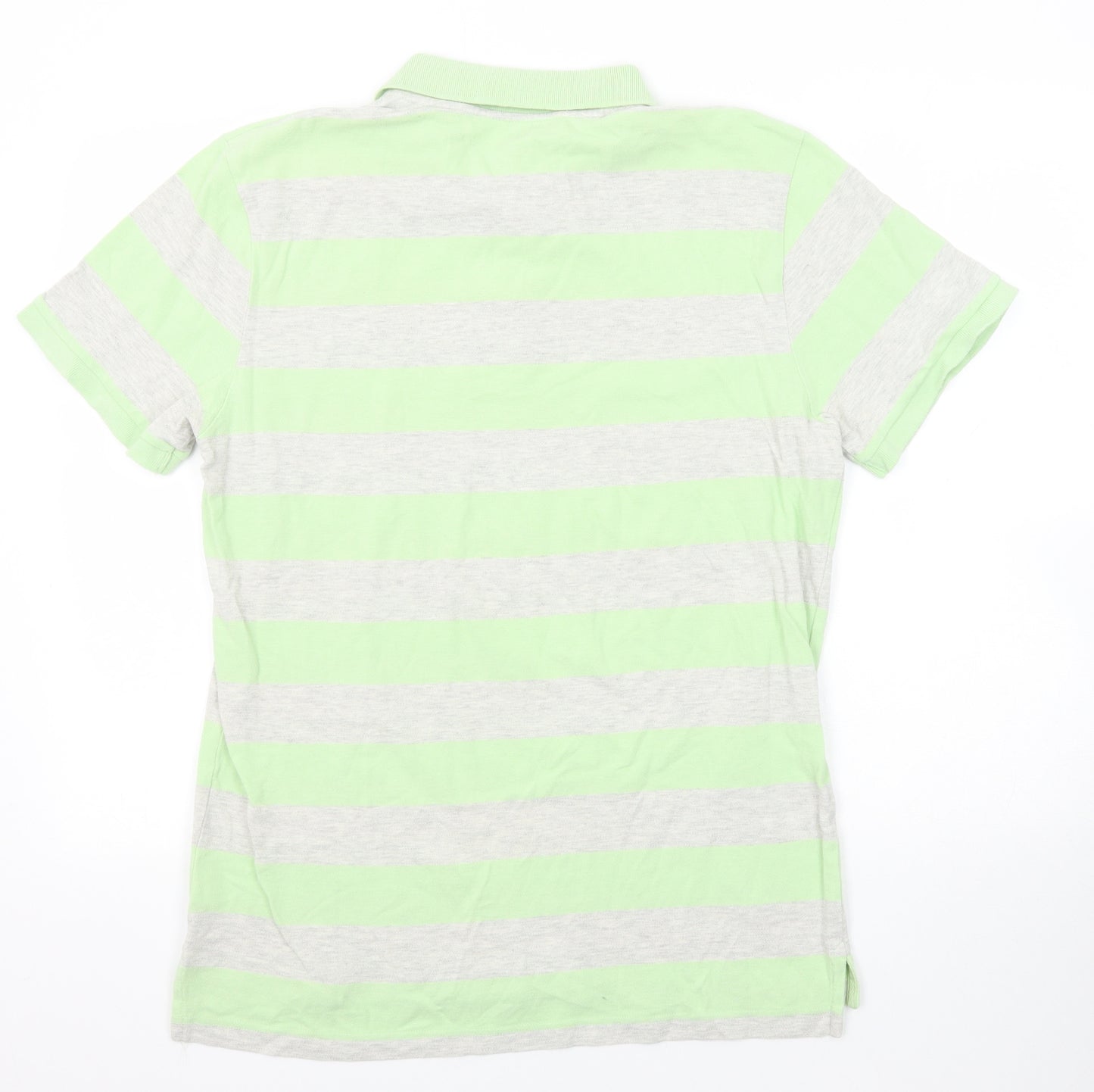Gap Mens Green Striped Cotton Polo Size L Collared Button