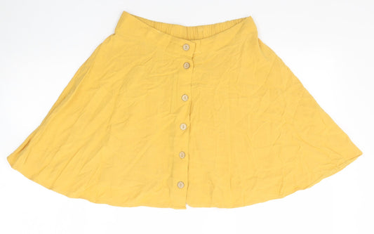 New Look Womens Yellow Viscose Skater Skirt Size 10 Button