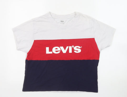 Levi's Womens Multicoloured Colourblock Polyester Basic T-Shirt Size XS Crew Neck