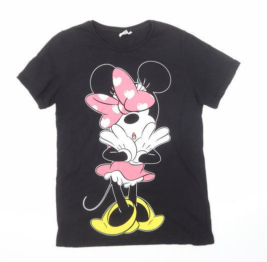 Disney Womens Black Cotton Basic T-Shirt Size 10 Crew Neck - Minnie Mouse