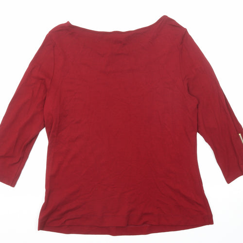Marks and Spencer Womens Red Viscose Basic T-Shirt Size 14 Boat Neck