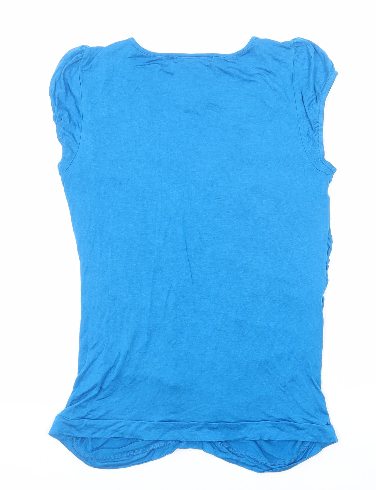 Design History Womens Blue Viscose Basic T-Shirt Size 14 V-Neck