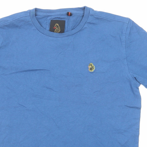Luke Boys Blue Cotton Basic T-Shirt Size 12-13 Years Round Neck Pullover