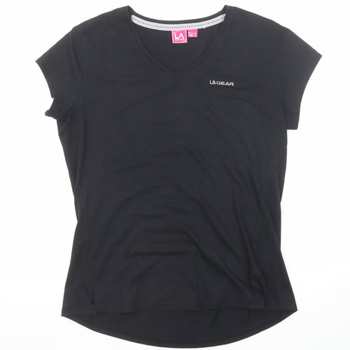 LA Gear Womens Black Polyester Basic T-Shirt Size 18 V-Neck