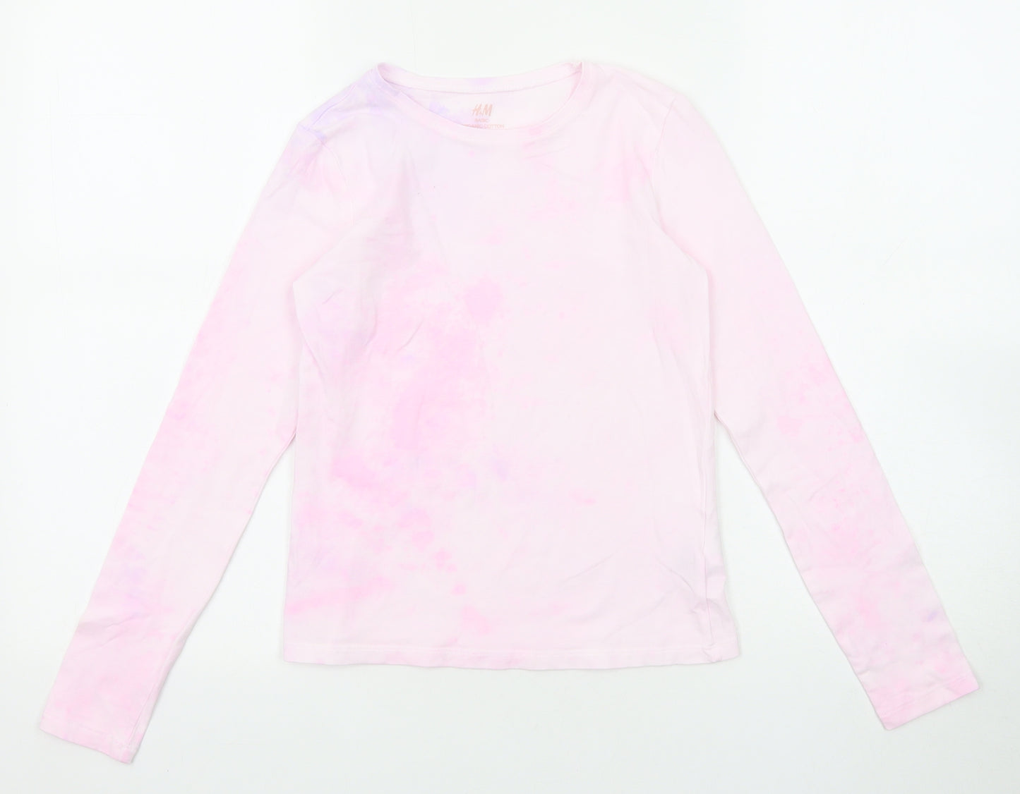 H&M Girls Pink Geometric Cotton Basic T-Shirt Size 10-11 Years Round Neck Pullover - 10-12 Years