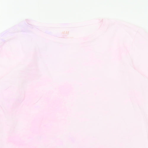 H&M Girls Pink Geometric Cotton Basic T-Shirt Size 10-11 Years Round Neck Pullover - 10-12 Years