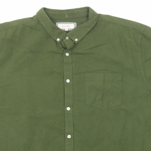 River Island Mens Green Cotton Button-Up Size 2XL Collared Button
