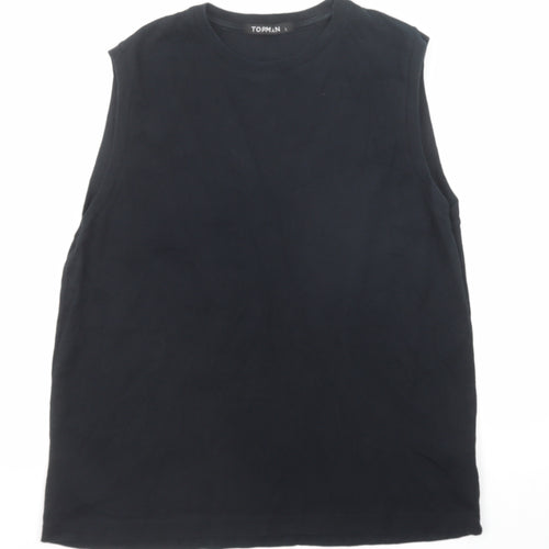 Topman Mens Black Cotton T-Shirt Size L Round Neck