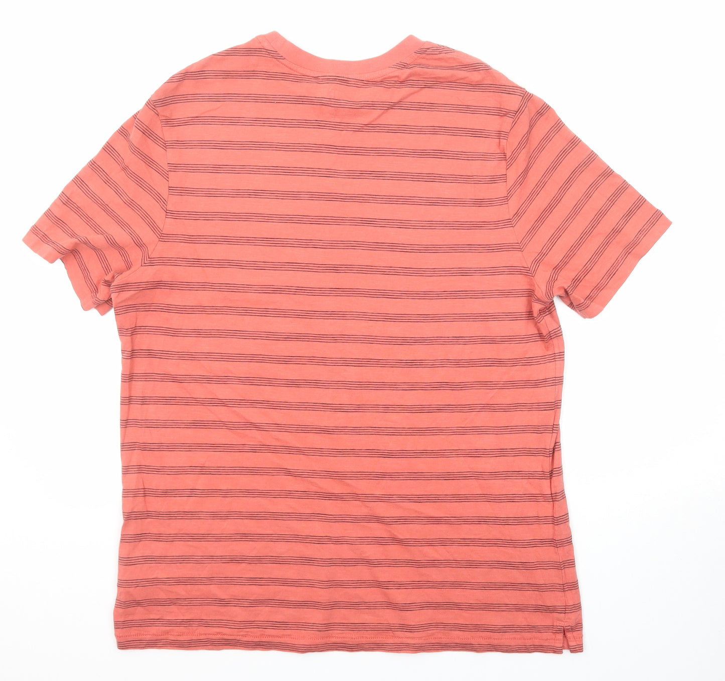 Marks and Spencer Mens Red Striped Cotton T-Shirt Size M Round Neck