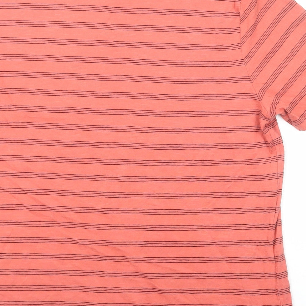 Marks and Spencer Mens Red Striped Cotton T-Shirt Size M Round Neck