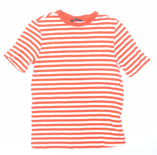 Marks and Spencer Womens Red Striped Cotton Basic T-Shirt Size 6 Round Neck