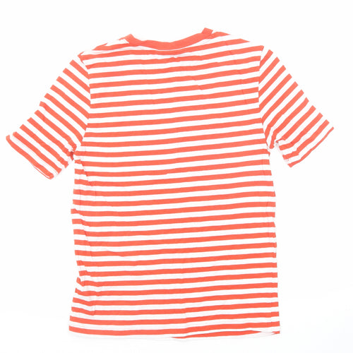 Marks and Spencer Womens Red Striped Cotton Basic T-Shirt Size 6 Round Neck