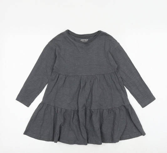 John Lewis Girls Grey 100% Cotton T-Shirt Dress Size 6 Years Boat Neck Pullover - Tiered