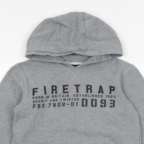 Firetrap Boys Grey Cotton Pullover Hoodie Size 11-12 Years Pullover
