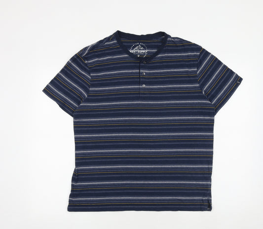 NEXT Mens Blue Striped Cotton T-Shirt Size L Round Neck
