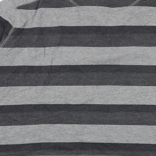 Marks and Spencer Mens Grey Striped Cotton Henley Sweatshirt Size XL - Elbow Patches