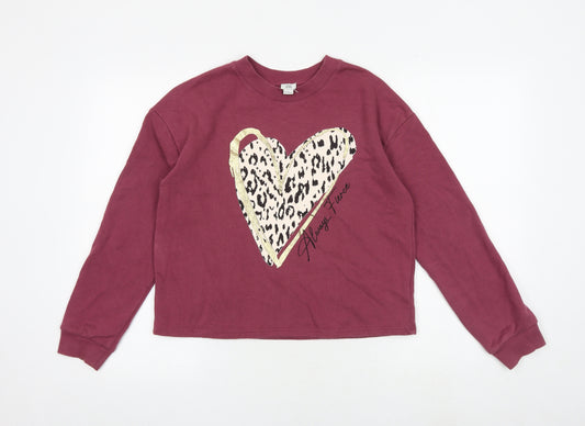 River Island Girls Pink Cotton Pullover Sweatshirt Size 11-12 Years Pullover - Heart