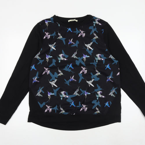 Oasis Womens Black Geometric Cotton Pullover Sweatshirt Size L Pullover - Bird