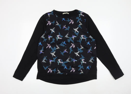 Oasis Womens Black Geometric Cotton Pullover Sweatshirt Size L Pullover - Bird