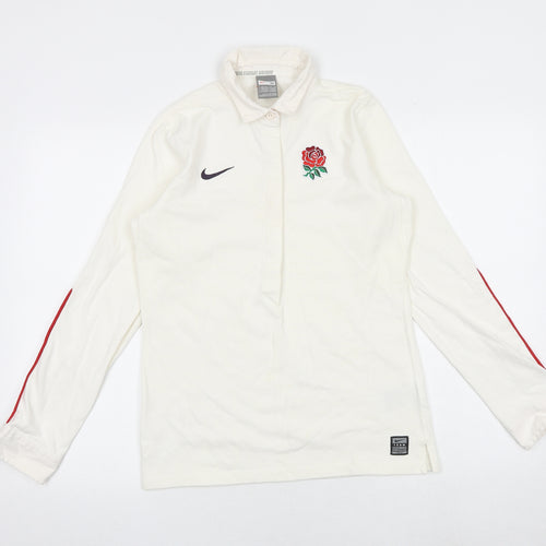 Nike Womens White 100% Cotton Basic Polo Size M Collared - England