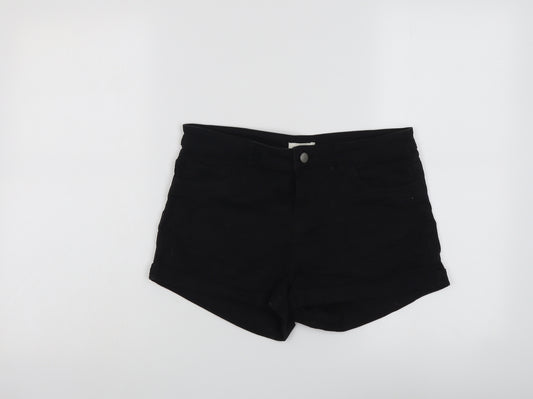 H&M Womens Black Cotton Hot Pants Shorts Size 10 L3 in Regular Button