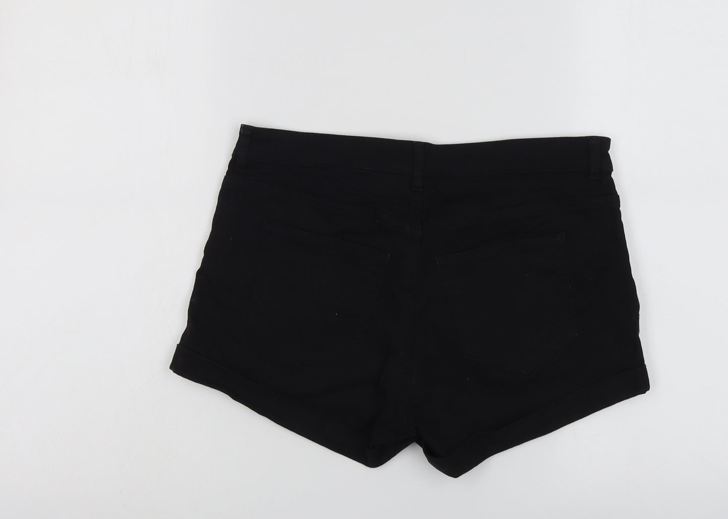 H&M Womens Black Cotton Hot Pants Shorts Size 10 L3 in Regular Button