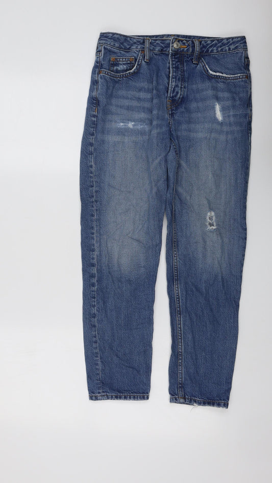 Topshop Womens Blue Cotton Straight Jeans Size 24 in L25 in Regular Button