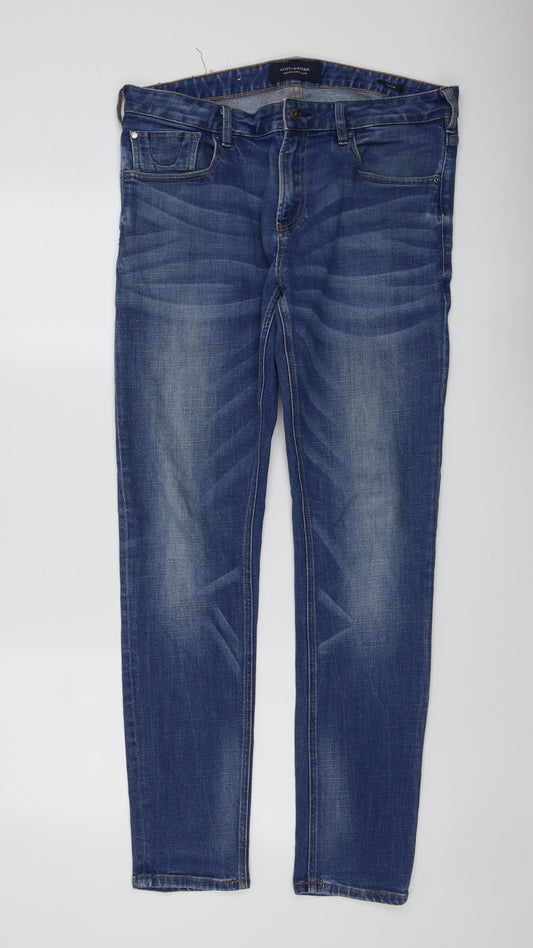 Scotch & Soda Mens Blue Cotton Straight Jeans Size 33 in L32 in Slim Button