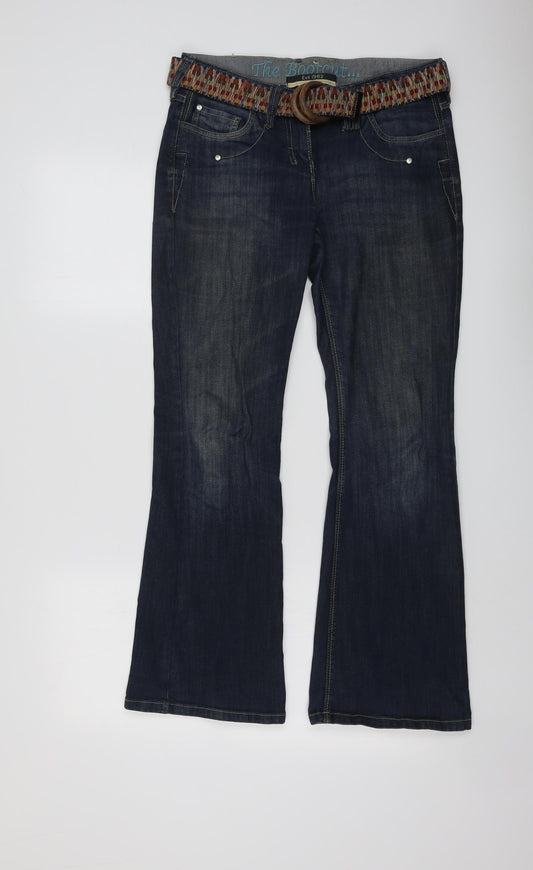 NEXT Womens Blue Cotton Bootcut Jeans Size 8 L28 in Regular Button
