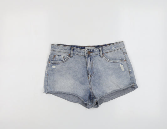 New Look Womens Blue Cotton Hot Pants Shorts Size 8 L3.5 in Regular Button - Distressed