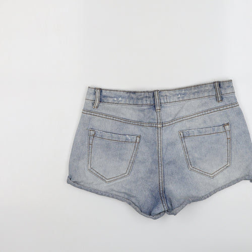 New Look Womens Blue Cotton Hot Pants Shorts Size 8 L3.5 in Regular Button - Distressed