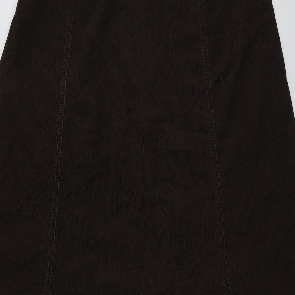 Marks and Spencer Womens Brown Cotton A-Line Skirt Size 18 Zip - Flower Detail