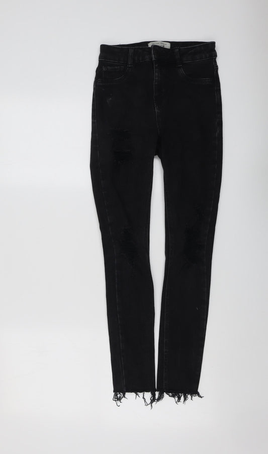 New Look Girls Black Cotton Skinny Jeans Size 13 Years Regular Button - Distressed Hems