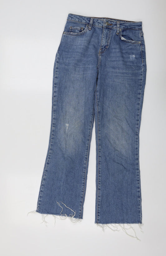 Topshop Womens Blue Cotton Wide-Leg Jeans Size 26 in L25 in Regular Button