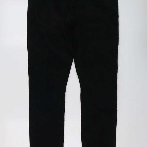 Marks and Spencer Mens Black Cotton Trousers Size 32 in L31 in Regular Button