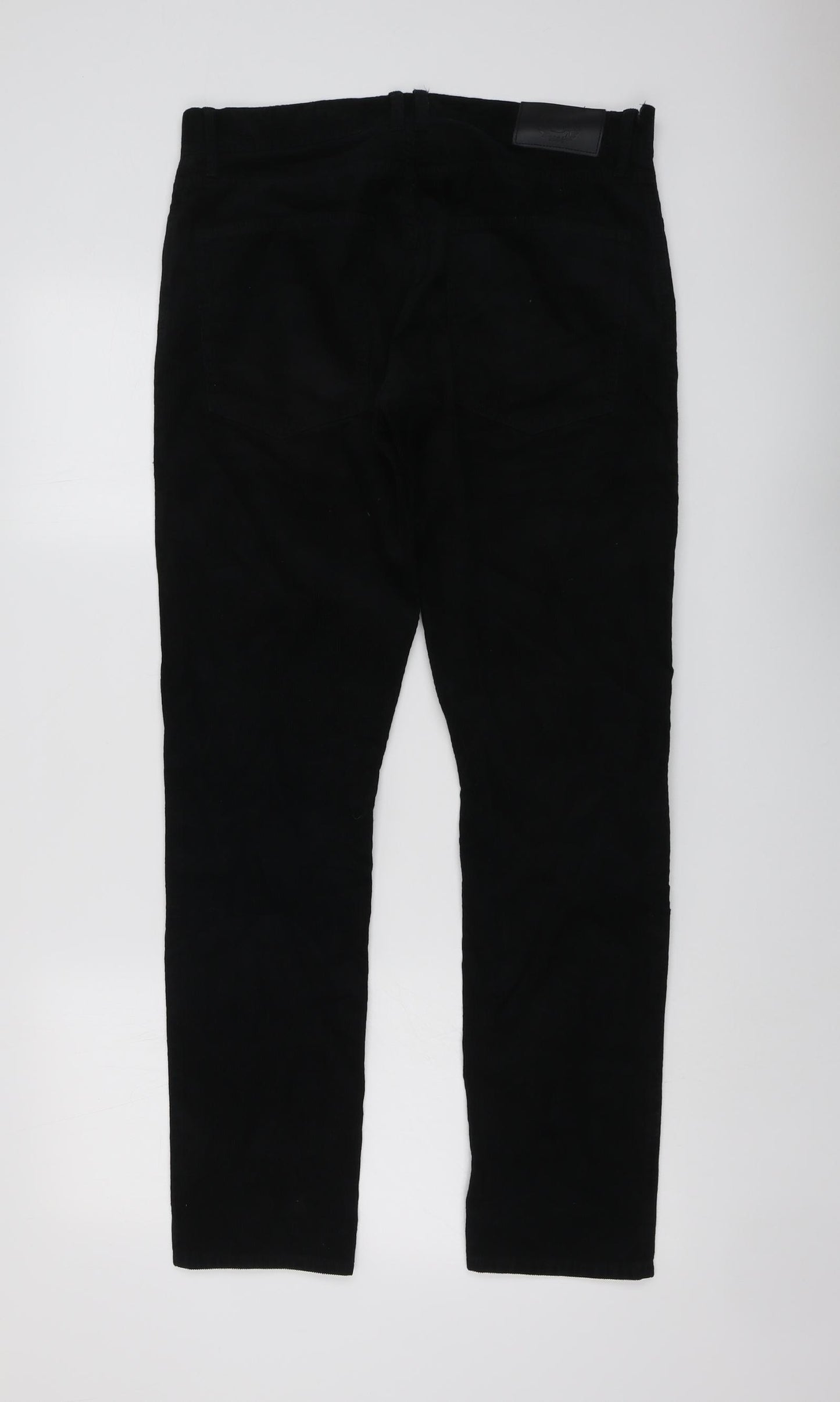 Marks and Spencer Mens Black Cotton Trousers Size 32 in L31 in Regular Button
