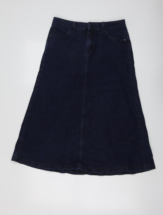 Per Una Womens Blue Cotton A-Line Skirt Size 10 Button