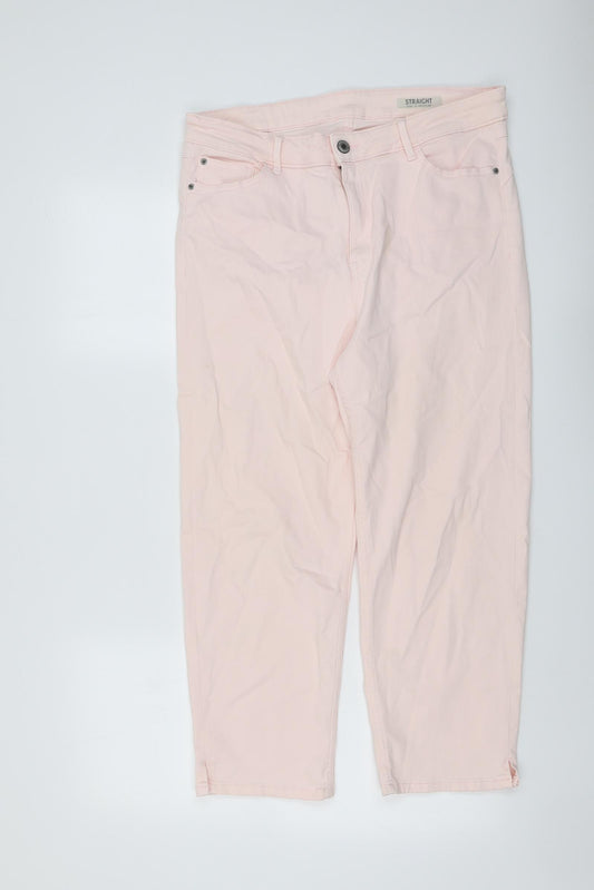 Marks and Spencer Womens Pink Cotton Straight Jeans Size 16 L24 in Regular Button