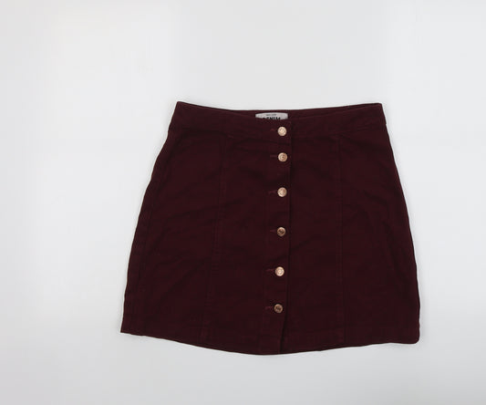 New Look Womens Red Cotton A-Line Skirt Size 10 Button