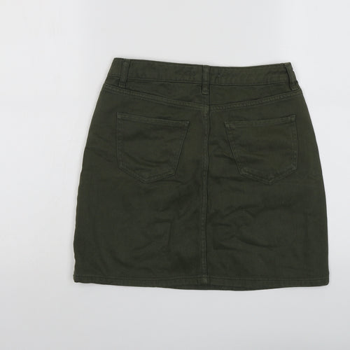 New Look Womens Green Cotton A-Line Skirt Size 10 Button