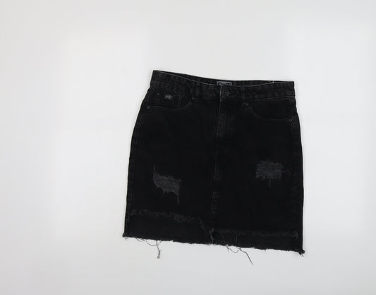 Superdry Womens Black Cotton A-Line Skirt Size 28 in Button