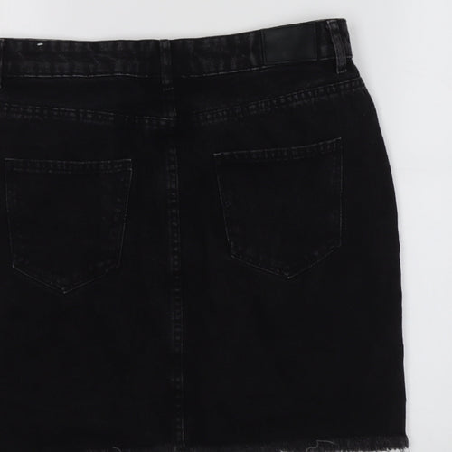 Superdry Womens Black Cotton A-Line Skirt Size 28 in Button