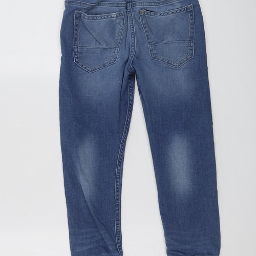 H&M Boys Blue Cotton Tapered Jeans Size 7-8 Years Regular Drawstring