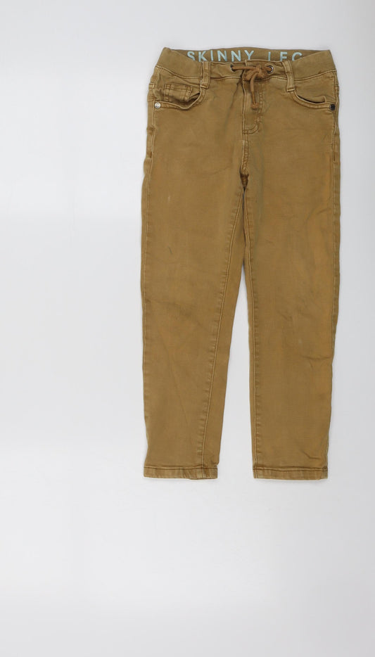 Marks and Spencer Boys Brown Cotton Straight Jeans Size 6-7 Years Regular Drawstring