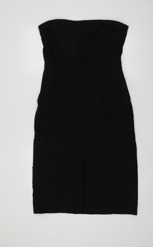Marks and Spencer Womens Black Viscose Bodycon Size 16 Square Neck Zip - Strapless