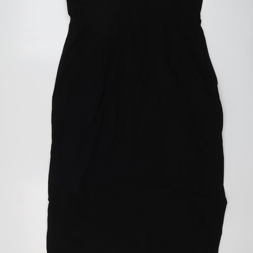 Marks and Spencer Womens Black Viscose Bodycon Size 16 Square Neck Zip - Strapless