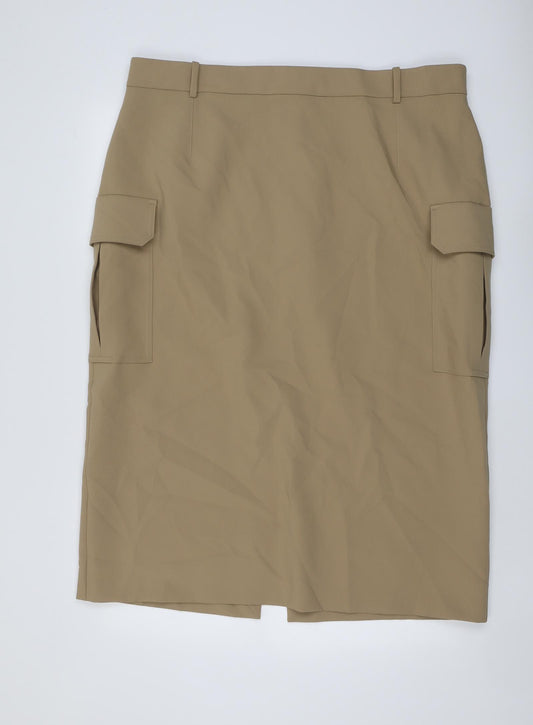 Marks and Spencer Womens Beige Polyester Cargo Skirt Size 22 Zip